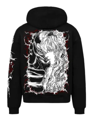 Berserk Griffith/Femto Oversized Graphic Black Pullover Hoodie